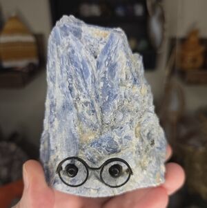 Blue Kyanite Crystal Buddy Carving W/ Glasses